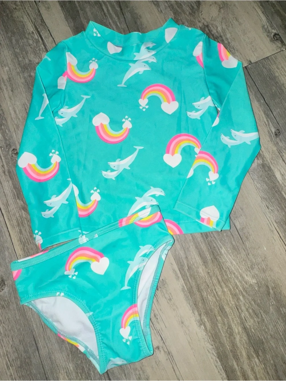 Carter's Teal Two-Piece Rashguard Set with Rainbow & Dolphin Print